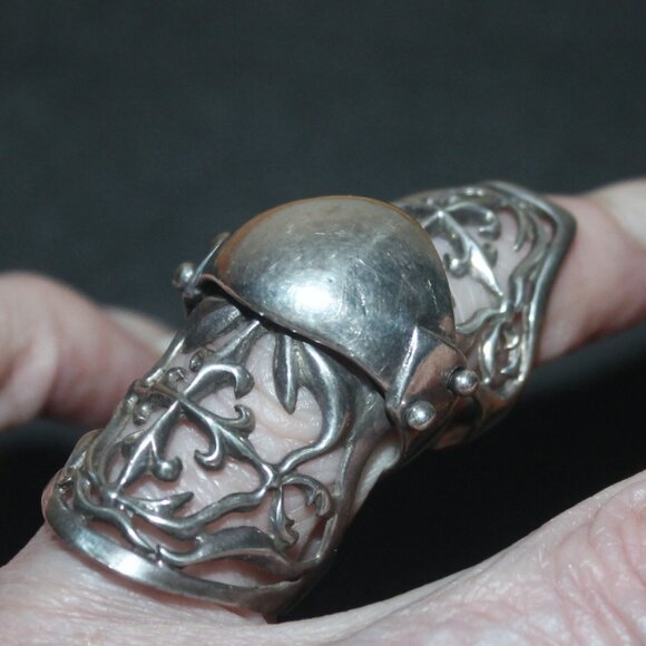 Unisex 925 Sterling Silver Medieval Cross Jointed Armor Goth Rare Ring - Picture 9 of 9